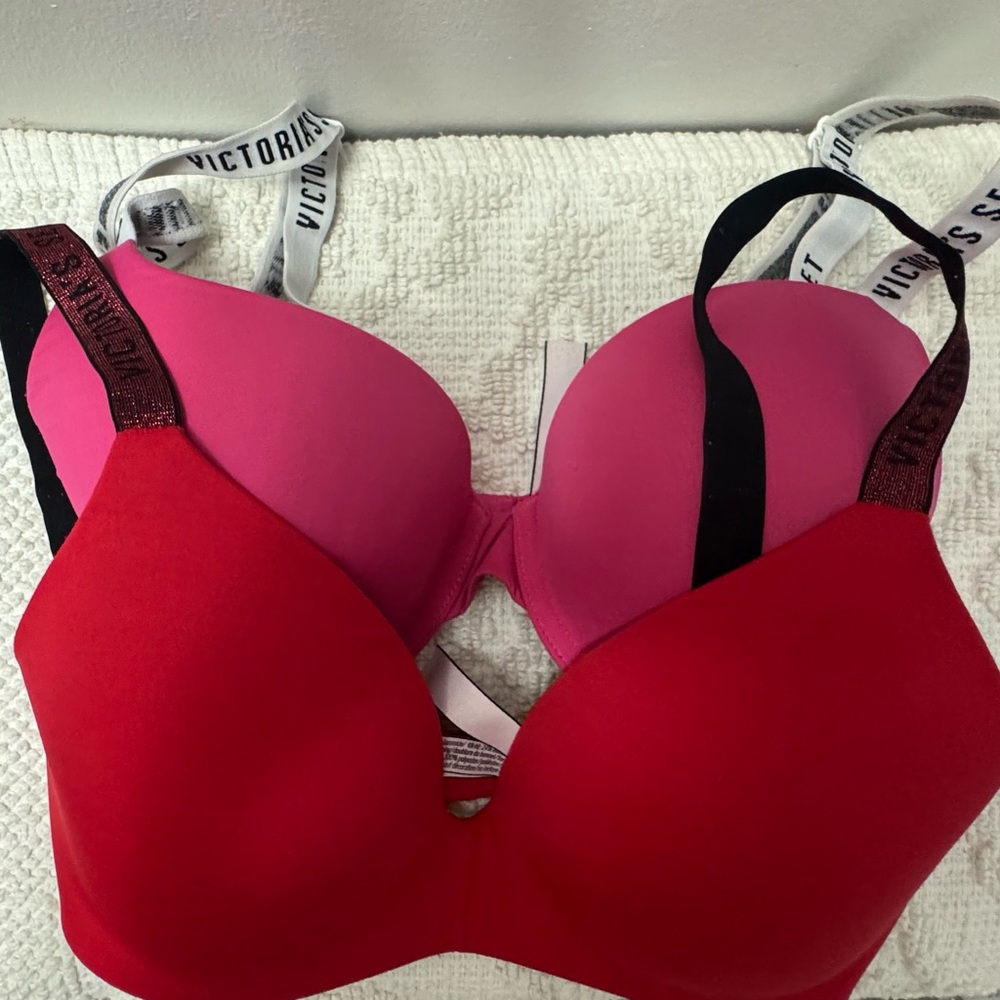 Victoria's Secret Red and Hot Pink Push-Up Bra Set size 32D
